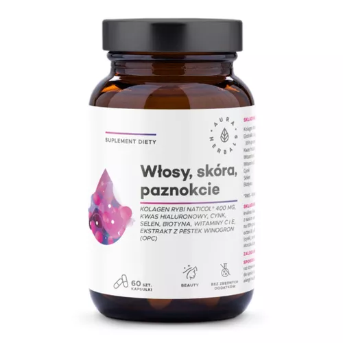 Aura Herbals Kolagen Rybi Naticol, włosy skóra paznokcie, 60 kapsułek