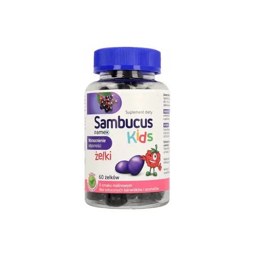 Sambucus Kids, żelki o smaku malinowym, 60 sztuk