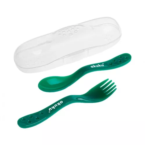 Akuku - zestaw sztućców w etui, zielone, A0074, 1 sztuka