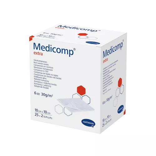 MEDICOMP Extra - kompresy jałowe, 6-warstwowe, 10 cm x 10 cm, 50 sztuk