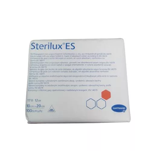 Sterilux ES - kompresy niejałowe z gazy, 17-nitkowe, 2-warstwowe, 10 cm x 20 cm, 100 sztuk