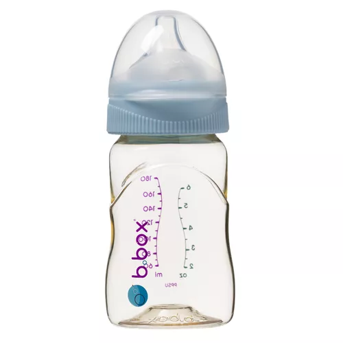B.BOX - Butelka ze smoczkiem do karmienia niemowląt, PSSU, Blue, 180 ml