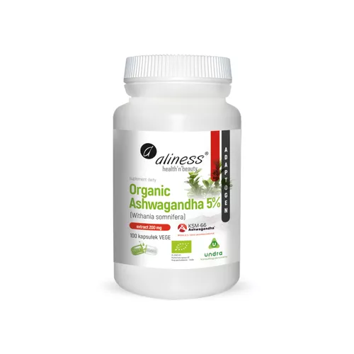 Aliness, Organic Ashwagandha 5%, 100 kapsułek