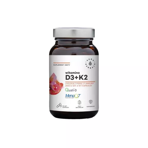 Aura Herbals, Witamina D3 2000 IU+K2, 90 kapsułek