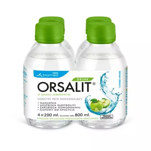 ORSALIT DRINK - doustny płyn nawadniający, jabłkowy, płyn, 4 x 200 ml