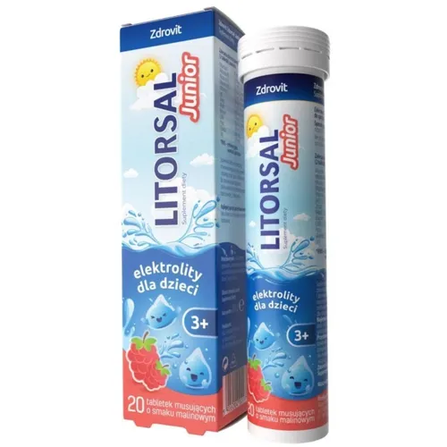 Zdrovit Litorsal Junior, smak malinowy, 20 tabletek musujących