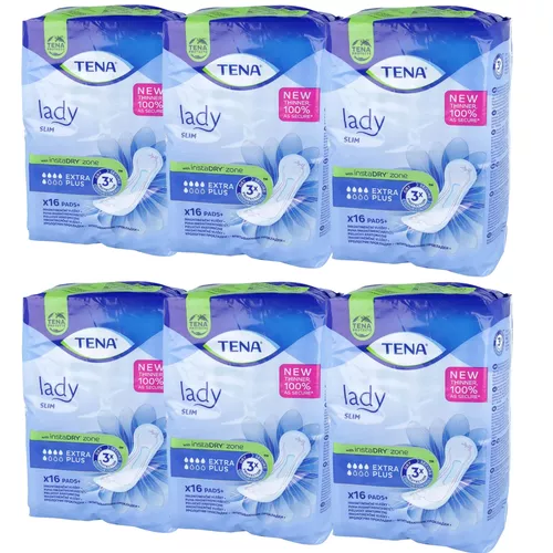 ZESTAW: 6 x TENA Lady EXTRA SLIM PLUS - pieluchy anatomiczne, 16 sztuk