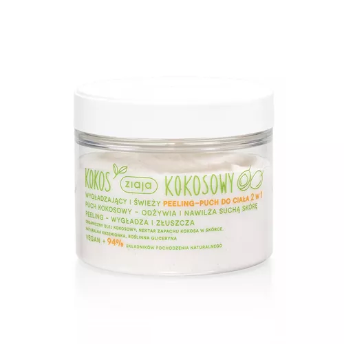 ziaja - wygładzający i świeży peeling-puch do ciała 2 w 1, kokosowy, 270 ml