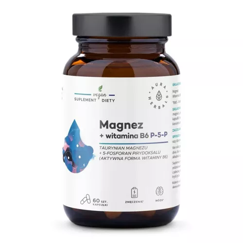 Aura Herbals Magnez + Witamina B6 (P-5-P), 60 kapsułek