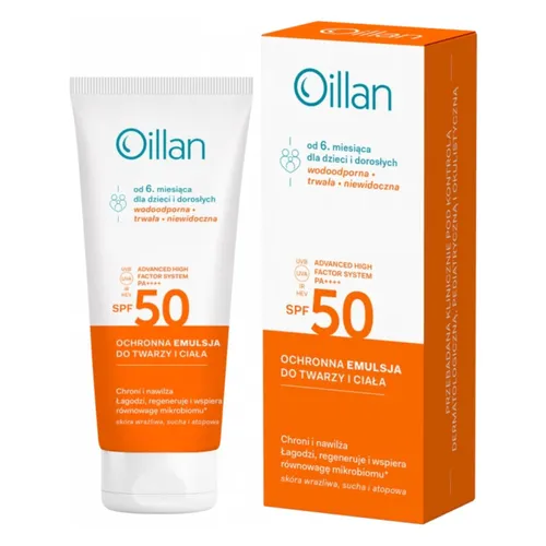 OILLAN - Ochronna emulsja do twarzy i ciała od 6 m-ca życia SPF 50, 100 ml