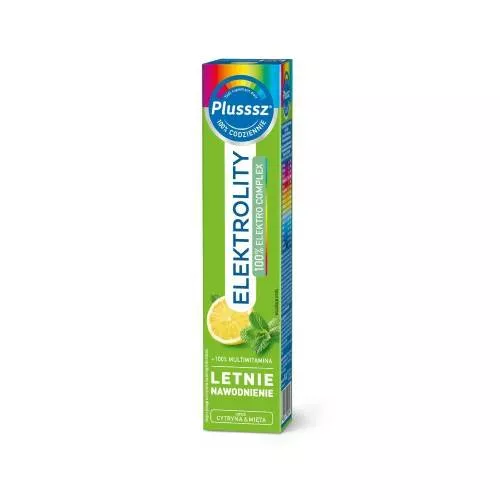 Plusssz Elektrolity + 100% Multiwitamina, cytryna i mięta, 24 tabletki musujące