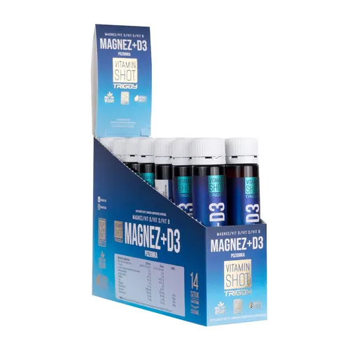 ZESTAW: 14 x TRIGGY Vitamin Shot Magnez+D3, smak poziomki, 25 ml
