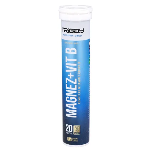 TRIGGY Magnez+Vit B, tabletki musujące o smaku czarnej porzeczki, 20 sztuk