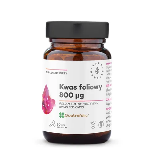 Aura Herbals, Kwas Foliowy 800 ug, 60 kapsułek