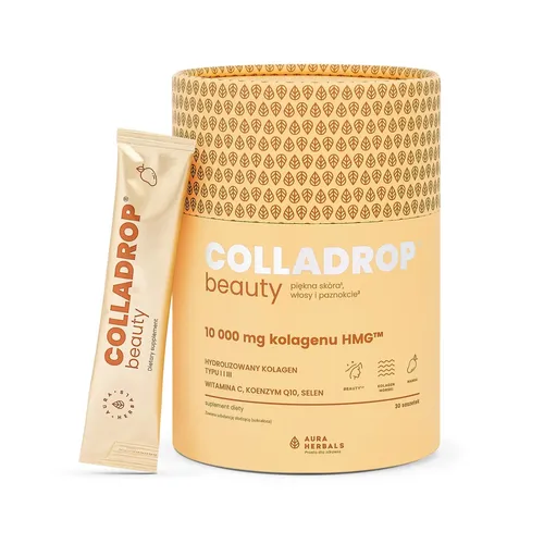 Aura Herbals Colladrop Beauty - kolagen HMG, 10000 mg, smak mango, 30 saszetek