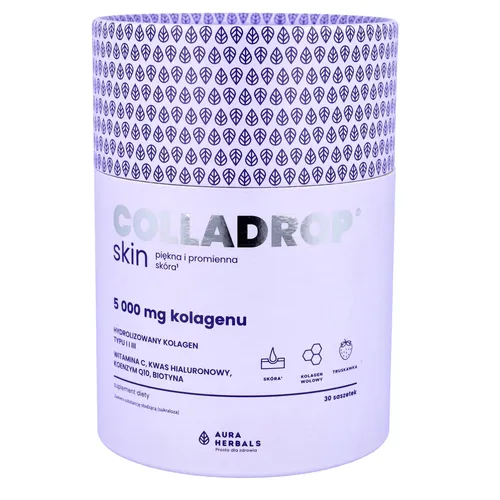 Aura Herbals Colladrop Skin - kolagen, 5000 mg, smak truskawkowy, 30 saszetek