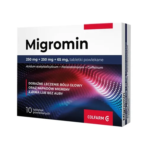 Migromin 250 mg+250 mg+65 mg, 10 tabletek