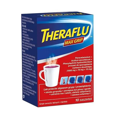 Theraflu Max Grip 1000 mg + 10 mg + 70 mg, 10 saszetek