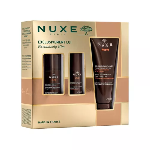 Nuxe Men - żel nawilżający do twarzy, 50 ml + dezodorant roll-on, 50 ml + żel pod prysznic, 200 ml, 1 zestaw