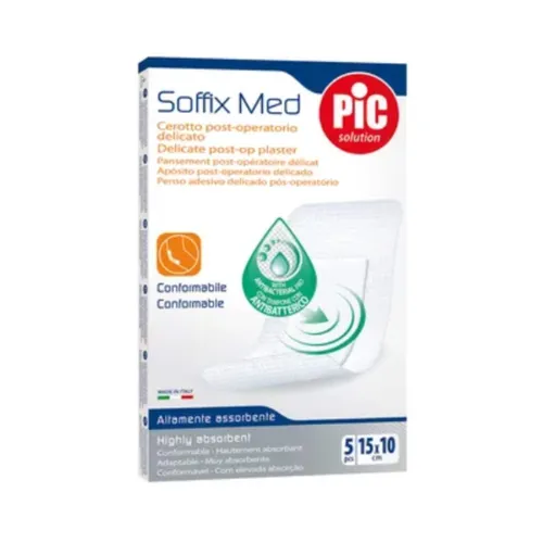 PiC Soffix Med, plaster pooperacyjny z antybakteryjnym opatrunkiem, 10 x 15 cm, 5 sztuk