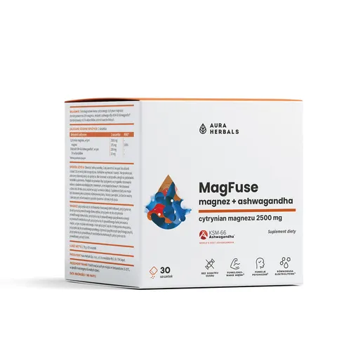 Aura Herbals MagFuse, Magnez + Ashwagandha, 30 saszetek