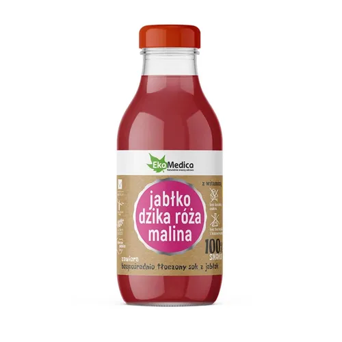 EkaMedica, sok 100%, jabłko, dzika róża, malina, 300 ml