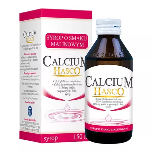 Calcium Hasco 115,6 mg/5 ml, syrop z wapniem, smak malinowy, 150 ml