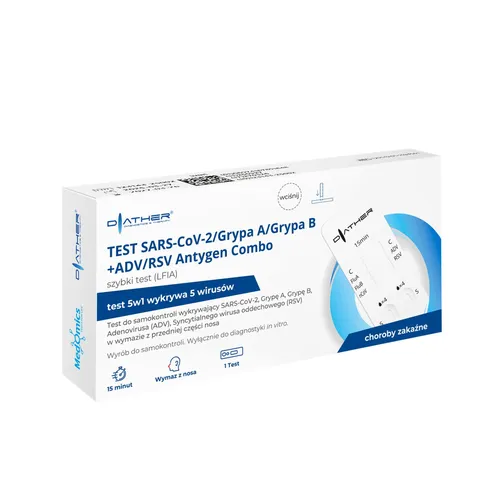 Diather - Test COMBO 5w1, Test SARAS-CoV-2/Grypa A/ Grypa B+ADV/RSV Antygen Combo, 1 sztuka