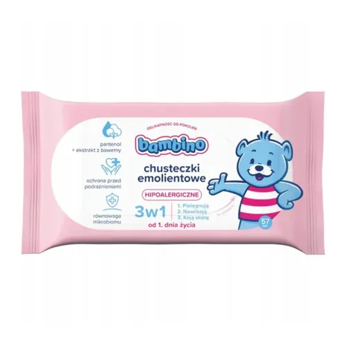 Bambino - chusteczki emolientowe, hipoalergiczne, 57 sztuk