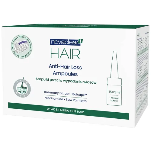 Novaclear HAIR - ampułki przeciw wypadaniu włosów, 5 ml x 15 ampułek
