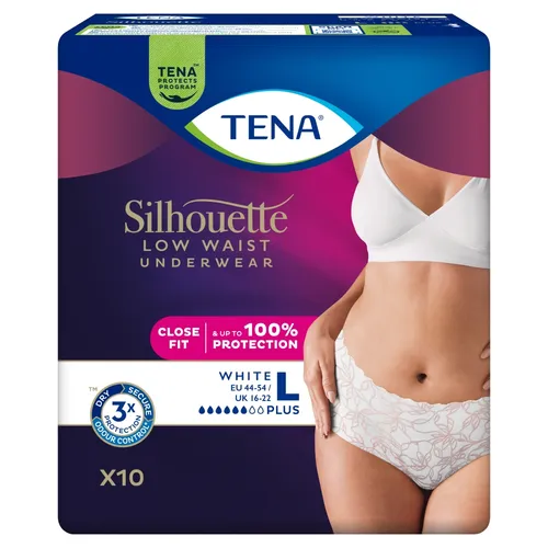 Tena Silhouette Plus White - dyskretne majtki chłonne dla kobiet, rozmiar L, 10 sztuk