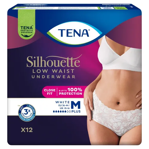 Tena Silhouette Plus White - dyskretne majtki chłonne dla kobiet, rozmiar M, 12 sztuk