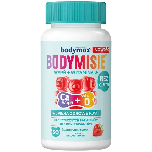 Bodymax Bodymisie, Wapń + Witamina D3, smak truskawkowy, 50 żelków