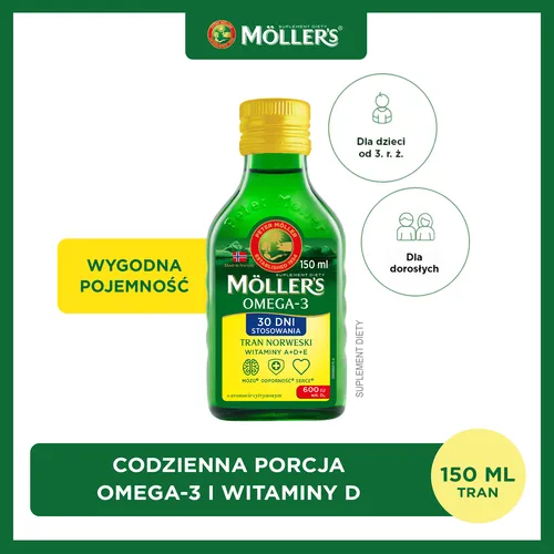 Mollers Omega-3 Tran Norweski, aromat cytrynowy, 150 ml