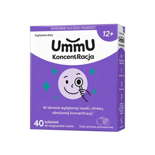 UmmU Koncentracja 12+, 40 tabletki do rozgryzania i żucia