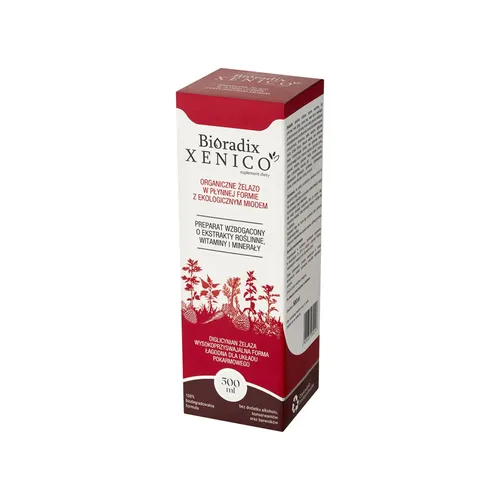 Bioradix Xenico, żelazo w płynie z bio miodem, 500 ml