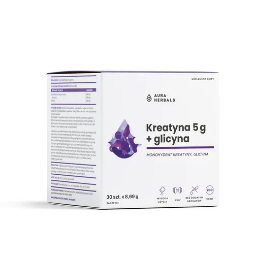 Aura Herbals, Kreatyna 5 g, monohydrat + glicyna, 30 saszetek