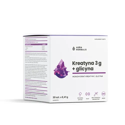 Aura Herbals, Kreatyna 3 g, monohydrat + glicyna, 30 saszetek
