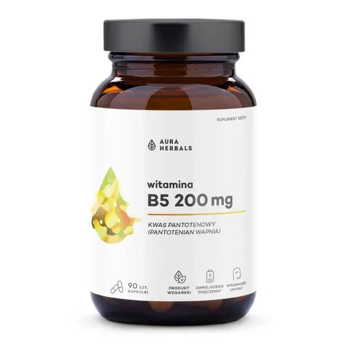 Aura Herbals, Witamina B5 200 mg, 90 kapsułek