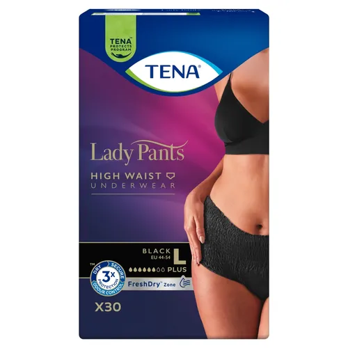 TENA Lady Pants Plus, majtki chłonne, Black, rozmiar L, 30 sztuk