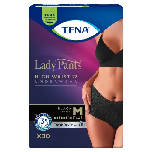 TENA Lady Pants Plus - majtki chłonne, Black, rozmiar M, 30 sztuk