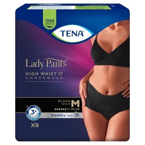 TENA Lady Pants Plus - majtki chłonne, Black, rozmiar M, 9 sztuk