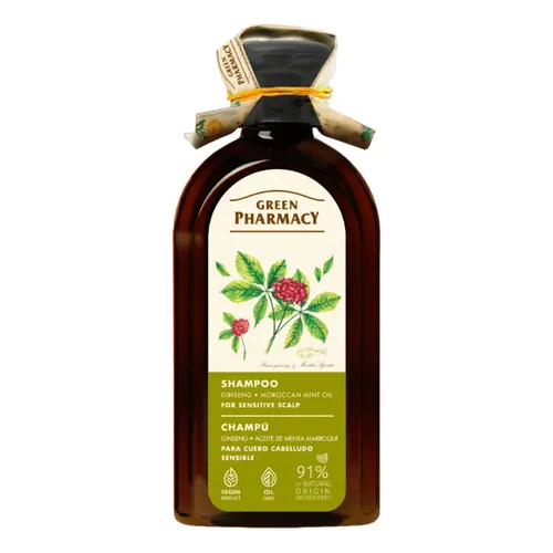 Green Pharmacy - szampon do wrażliwej skóry głowy, Żeń-szeń i marokański olej miętowy, 350 ml