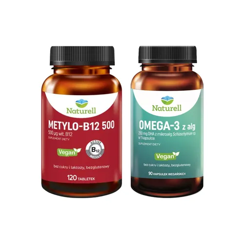 ZESTAW: Naturell Omega-3 z alg, 90 kapsułek + Naturell, Metylo-B12 500, 120 tabletek