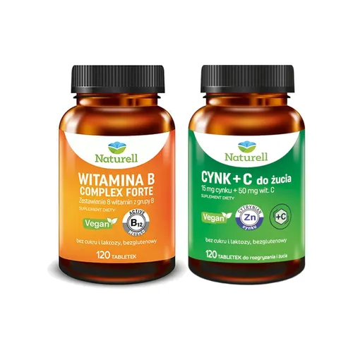 ZESTAW: Naturell, Witamina B Complex Forte, 120 tabletek + Naturell, Cynk + Witamina C do żucia, 120 tabletek
