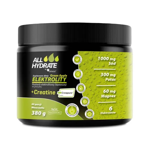 Aliness ALLHydrate, Elektrolity + Creatine, smak zielone jabłko, 380 g