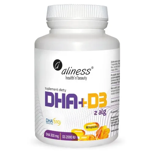 Aliness Omega DHA 300 mg z alg + D3 2000 IU, 60 kapsułek