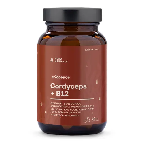 Aura Herbals Cordyceps + B12 30% Beta-Glutan, 60 kapsułek