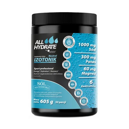 Aliness, ALLHydrate Elektrolity, smak neutralny, 605 g (Data ważności: 31.08.2026)