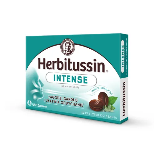 Herbitussin Intense, 10 pastylek do ssania (Data ważności: 31.08.2026)